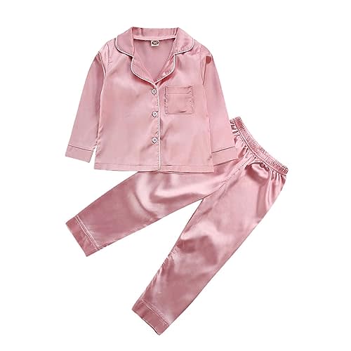 Kids Baby Girl Boy Satin Pajamas Set Button Down Sleep Shirt Top+Long Pants Bottoms Sleepwear Loungewear Clothes