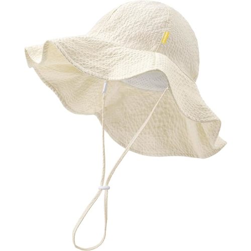 HONGTEYA Baby Sun Hat Toddler Girl Beach Hat Sun Protection Adjustable Outdoor Summer Wide Brim Bucket Hat for Infant Kids
