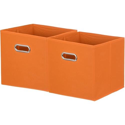 uxcell 2 Pack Storage Cubes, 11 x 11 x 11 Inch Fabric Storage Bins with Circular Handle, Foldable Cube Organizer Bins Box for Closet Shelves Nursery Office Home Clothing Organizer, Orange