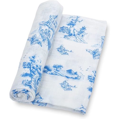 LollyBanks Swaddle Blanket, 100% Cotton Muslin Swaddle Blankets for Boys and Girls, Large 47 x 47 Inches Baby Blanket, Soft and Breathable Newborn Receiving Blankets, Registry (Chinoiserie Print)
