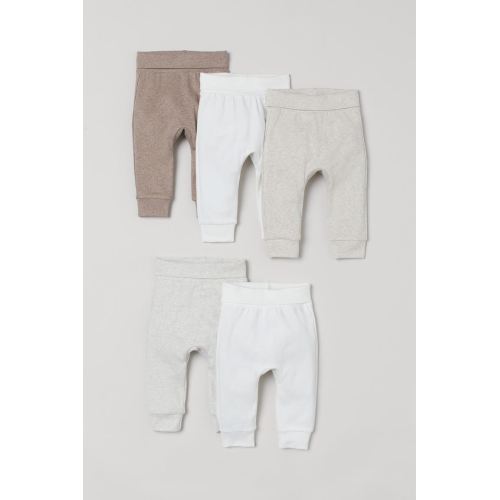 5-pack Cotton Pants, White/light beige melange
