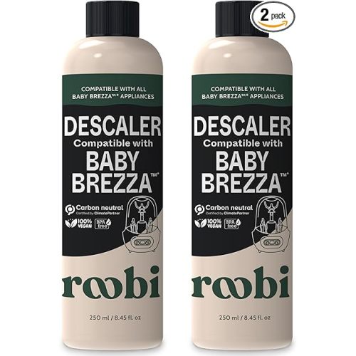 Roobi Descaling Solution Compatible with Baby Brezza. Specially Formulated to Clean & Descale Baby Appliances. Up to 2 Uses per Bottle, 2 Pack. Carbon Neutral.