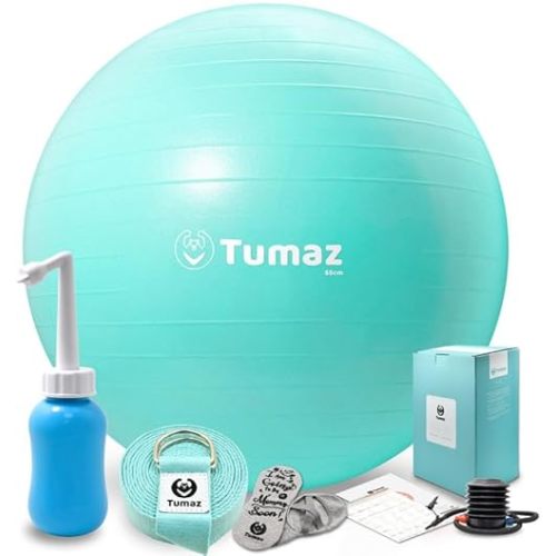 Tumaz Birthing Ball for Pregnancy & Labor - Including Birthing Ball/Peri Bottle/Yoga Strap/Non-Slip Socks for Exercises Set with Quick Foot Pump & Instruction Poster