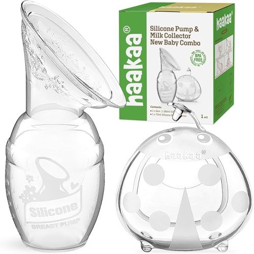 haakaa Manual Breast Pump for Breastfeeding 4oz/100ml and Ladybug Milk Collector 2.5oz/75ml Combo, Food-Grade Silicone