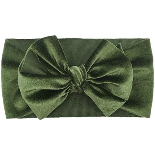 Baby Girls Bow Headbands, Stretchy Velvet Hair Bows Headbands Solid Color Wide Turban Knotted Big Bow Elastic Hairbands Headwraps Hair Accessories (Green, One Size)