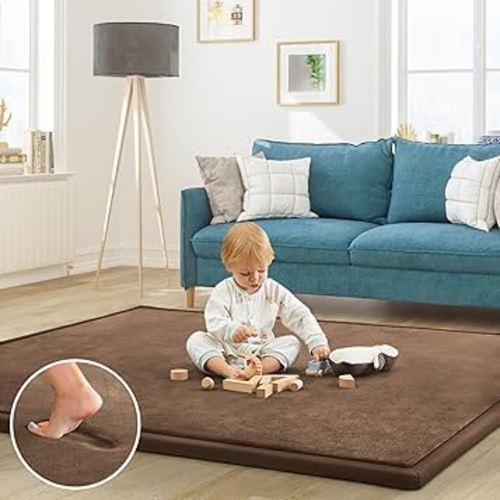 Baby Play Mat for Floor Tummy Time Nursery Rug Muscle Area Rug Playroom Rug Tatami 50 * 50" Memory Foam 1.3" Thick Crawling Mat For Babies,Toddlers, Infants, Kids,Floor Mat,Coffee
