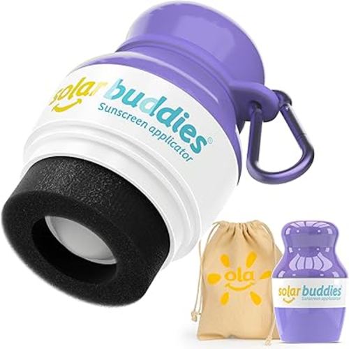 Solar Buddies Bag Bundle & Carabina Clip - Full Purple - Refillable Roll on Sponge Sunscreen, Suncream & Lotion Applicator