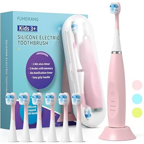 Kids Electric Toothbrushes Sonic Rechargeable Tooth Brush Gifts for Boys and Girls Smart Timer Power Toothbrush - 3 4 5 6 7 8 9 10 11 12 (Pink)