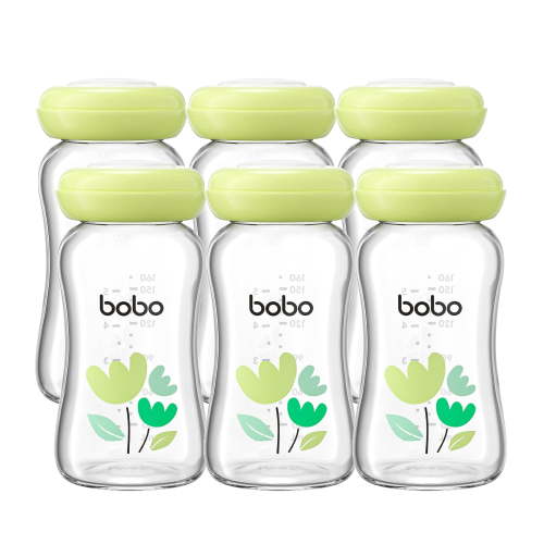 YOHKOH 5.4oz Glass Breast Milk Storage Bottles,Portable,BPA-Free,6Pk,Green