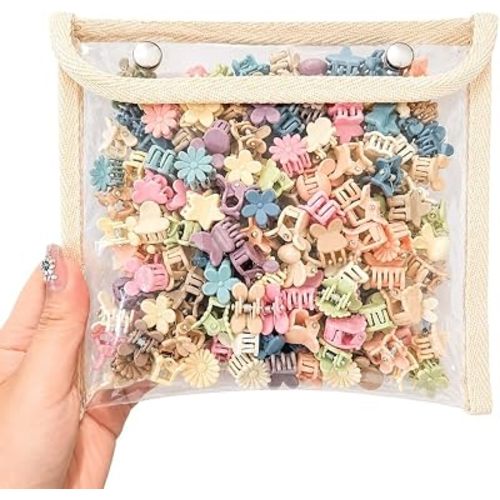 100 Pcs Mini Hair Clips for Girls, Cute Pastel Flower & Animal Design Clips, Durable Plastic Hair Accessories for Toddlers and Kids