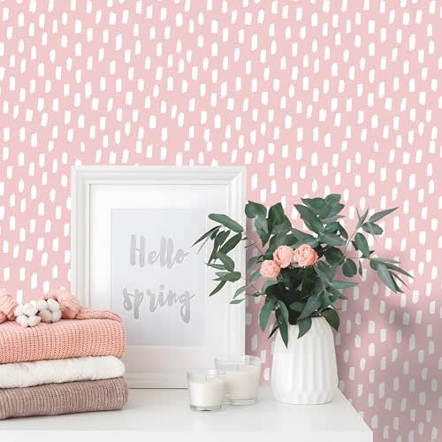 HAOKHOME Pink Peel and Stick Wallpaper Boho Modern Dots Wall Paper Removable for Bedroom Living Room Pink/White Contact Paper 17.3in x 9.8ft