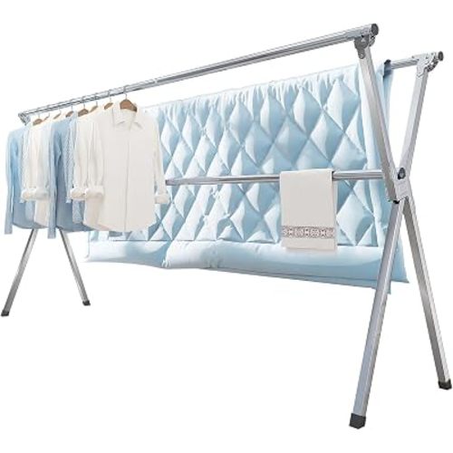 Clothes Drying Rack 63 Inches Folding Indoor Outdoor, Drying Rack Clothing Collapsible, Foldable Portable Laundry Drying Rack, Heavy Duty Laundry Hanger Dryer Rack, with 20 Hooks 12 Clips