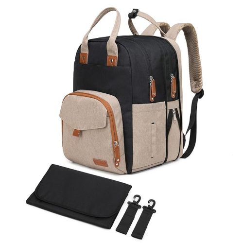 Extra Large Diaper Bag Backpack for Two Kids Twins - Expandable Baby Bag (26-36L), Dual Big Compartments - Includes Changing Pad & Stroller Straps, Unisex Black Khaki