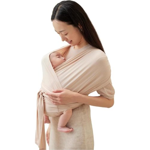Konny Baby Carrier Flex AirMesh with Head Support - Adjustable, Easy to Wear, Hands-Free Breathable Baby Wrap Sling, Perfect for Newborn Babies Essentials up to 44 lbs (XS-XL) - Pale Pink