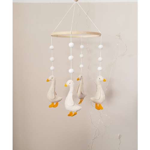 Ivory Felt Goose Baby Mobile: Neutral Nursery Decor