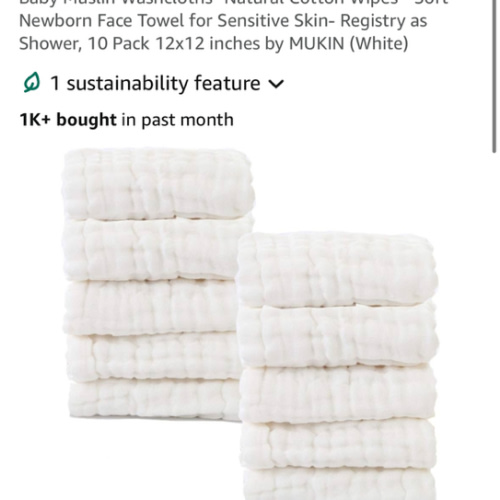 Baby Muslin Washcloths- Natural Cotton Wipes - Soft Newborn Face Towel for Sensitive Skin- Registry as Shower, 10 Pack 12x12 inches by MUKIN (White)