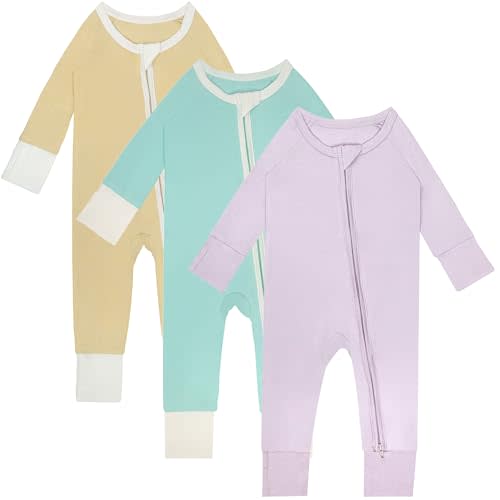Gaiibbt Rayon of Bamboo Pajamas Rompers 2 Way Zipper Long Sleeve Footless Rompers