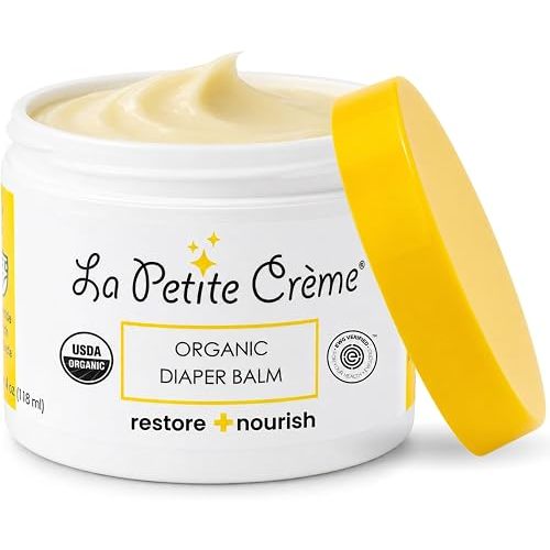 La Petite Creme French Organic Diaper Balm (4 oz) - Healing & Nourishing Diaper Cream - Gentle & Safe Liniment Baby Lotion - USDA Certified Organic - Baby Essentials for Newborn