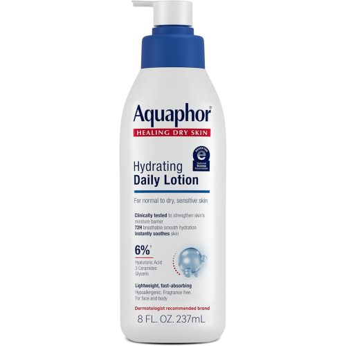 Aquaphor Daily Hydrating Face and Body Lotion with Hyaluronic Acid, 8 FL OZ