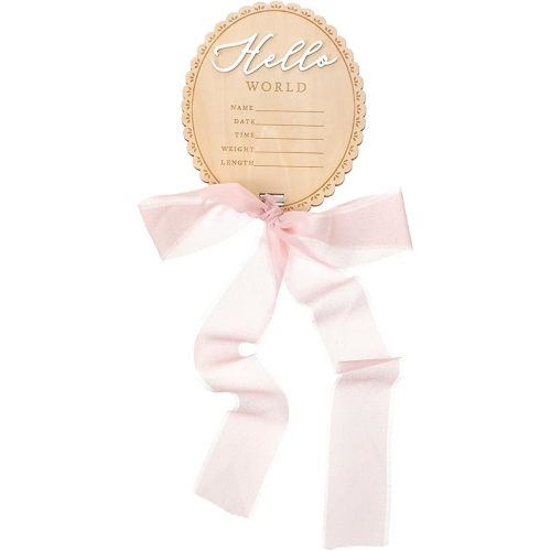 Hello World Newborn Sign Baby Name Announcement Sign Bow Birth Announcement Signs with Pink Ribbon and Stands for Hospital Baby Welcome Boys and Girls Photo Props Shower Nursery Photo Prop
