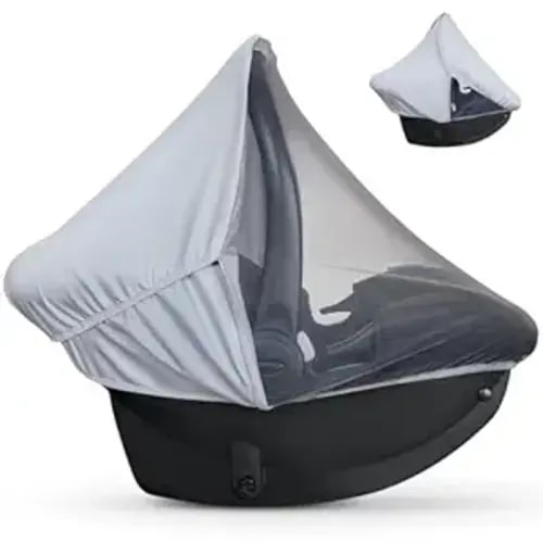 Summer Baby Car Seat Cover | 2-in-1 Breathable Carseat Sun Shade & Mosquito Net | UV Protection Lightweight Canopy Covers for Infant Unisex | Bug Net Mesh for Warm Weather (Gray)