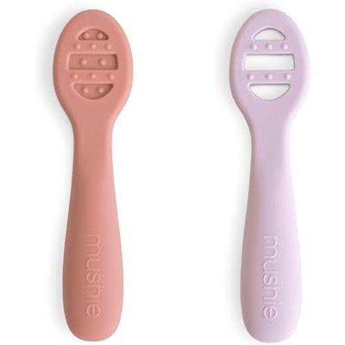 mushie Silicone First Feeding Baby Spoons | 2 Pack (Rose/Soft Lilac)