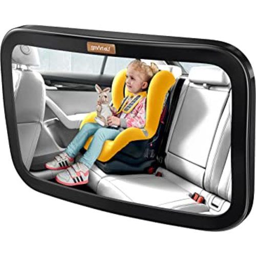 Baby Car Mirror, Large Safety Car Seat Mirror for Rear Facing Infant Child with Wide Crystal Clear View, Shatterproof & Secure, Crash Tested and Certified for Safety - Essential Accessories