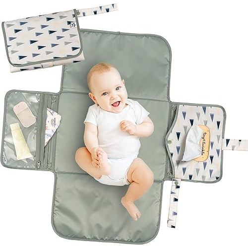 Tiny Twinkle Portable Diaper Changing Pad | Waterproof, Wipeable & Compact Baby Changing Pad for Travel | Smart Wipes Pocket & Organized Storage| Newborn Shower Gift (Varsity Flags)