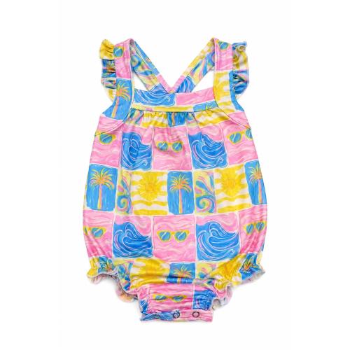 Tropical Summer Ruffle Cross Back Romper 6-9m