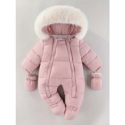 Insulated Infant Jumpsuit with Hood and Mittens for Stroller Trips | Cold Season One-Piece Outfit | Newborn Through 12 Months Gray Quilted B | Thomler