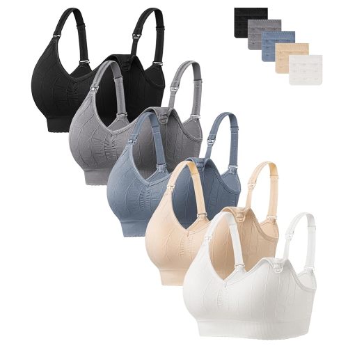 HBselect Women Maternity Bras 5 Pack Nursing Bras for Breastfeeding Seamless Pregnancy Sleep Bralette with Extra Extenders
