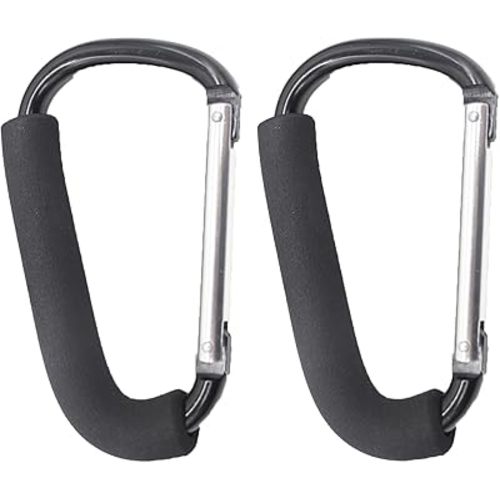 PandaEar 2 Pack Stroller Hooks, 6.3" Large Carabiner Clips for Mommy, Heavy Duty Stroller Accessories for Hanging Diaper Bags, Groceries & Shopping Bags