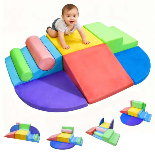 Kbun Large 8pcs Foam Climbing Blocks, Toddlers Climbing Toys for Climb, Crawl and Slide for Nursery, Living Room, Children's Room, Indoor Climb and Crawl Activity Play Set for Toddler 1-3