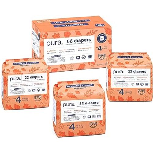 Size 4 Diapers, 66 Count, Unisex, Organic Cotton, Leak-Free, Plant-Based, Dermatologically Tested, Allergy-Certified, Carbon Neutral, B-Corp