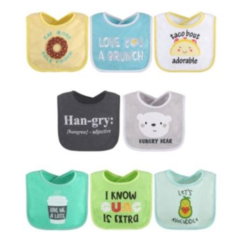 Cotton Baby Bibs for Girls or Boys, 8 Pack, Green, Blue, Yellow