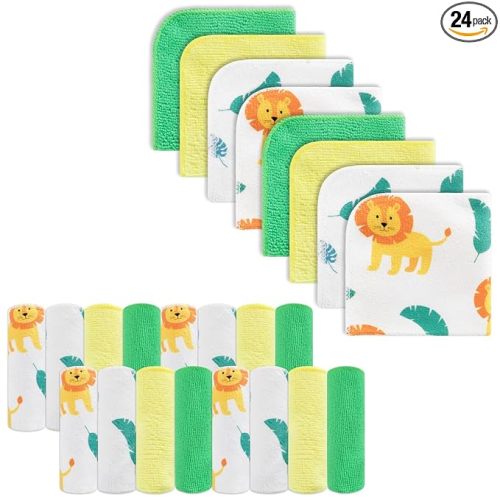 Baby Washcloths, 24Pack Baby Wash Cloths Extra Soft & Ultra Absorbent, Baby Towels and Washcloths Face Towels for Unisex Boys Girls Body, Washclothes Gentle on Sensitive Skin, 9x9 Lion