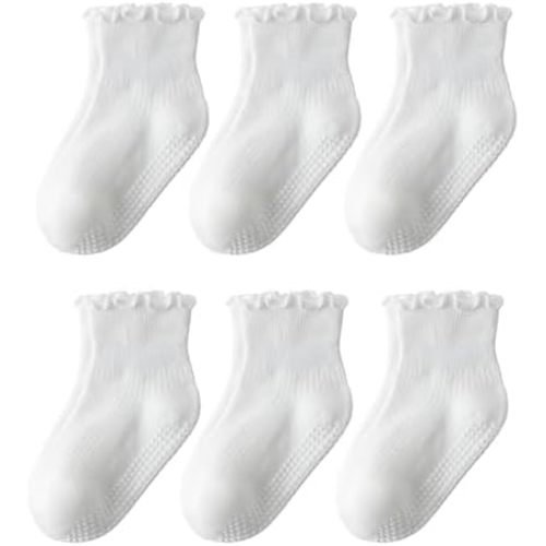 DarkCom Toddler Baby Socks Ruffle Girls Grip Non Slip 6 Pairs Socks for Kids Cute Ankle Frilly 6M-5Years