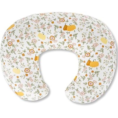 Ergonomic Nursing Pillow for Breastfeeding & Bottle Feeding, Breastfeeding Pillow to Reduce Back Neck Strain, Suitable for Breastfeeding Mom & Baby, Washable Cotton Cover(Flower Beige)
