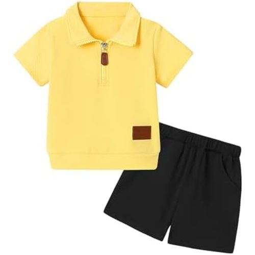 ZOEREA Toddler Baby Boy Clothes Summer Outfits Short Sleeve Solid Elastic Sweatshirt and Shorts 2 Piece Sweatsuit Set 1-5T