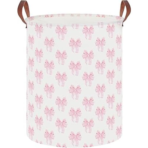 19.7" Laundry Basket,Dirty Clothes Hamper,Waterproof Storage Bin,Room Decor,Gift Baskets,Nursery Hamper(Shimmer Bowknot)
