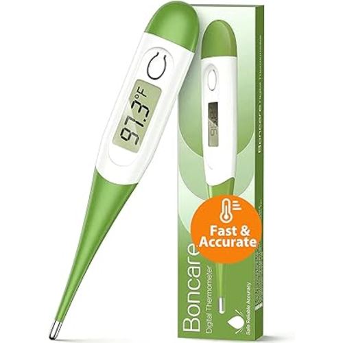 Boncare 10 Seconds Oral Thermometer for Adults and Kids - Accurate & Safe Rectal Thermometer for Baby with Fever Alarm, Digital Thermometer (Green)