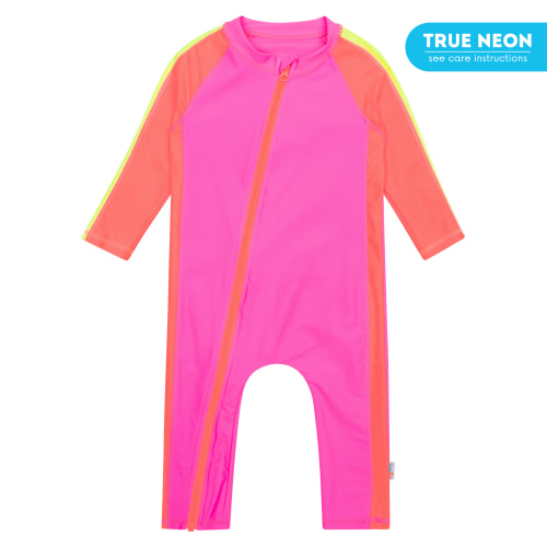 Sunsuit - Long Sleeve Romper Swimsuit | "Neon Pink/Orange"
