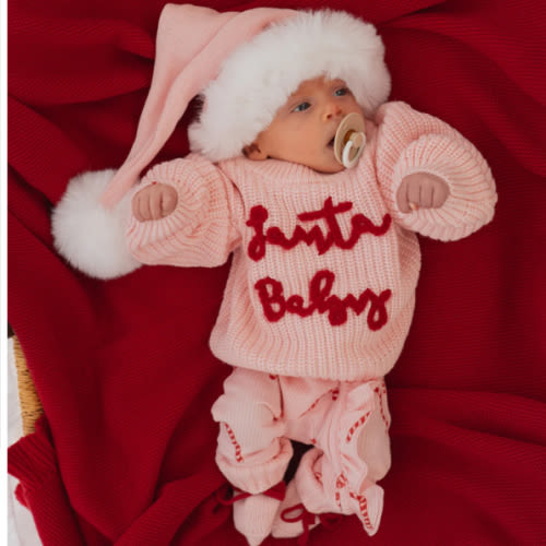 'Santa Baby' Chunky Knit Jumper | Baby Pink – Little and Fern