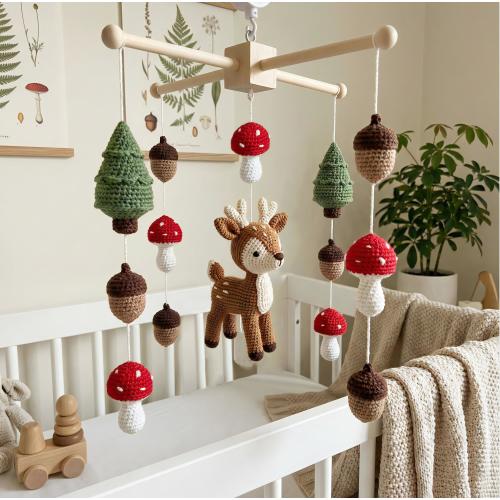 Personalized Crochet Baby Mobile, Woodland Baby Mobile, Deer Autumn Nursery Decor, Crib Mobile, Baby Shower Gift, Newborn Gift