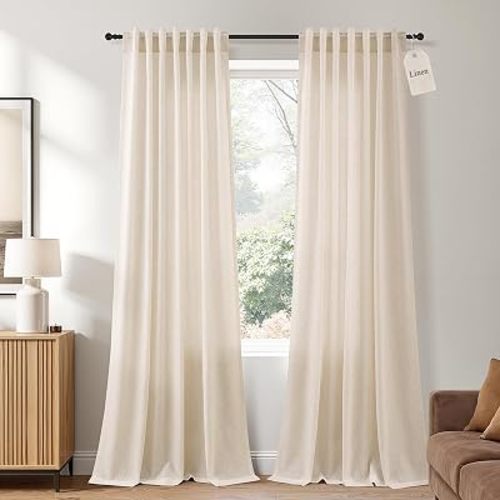 Linen Curtains 84 Inch Long 7ft for Living Room Cream Beige