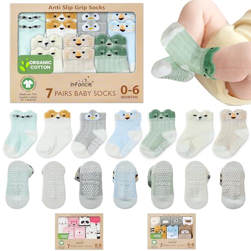 Organic Cotton 100% GOTS Certified Baby Socks 0-6 Months Soft for Infants Breathable, Newborn Socks Animal Design