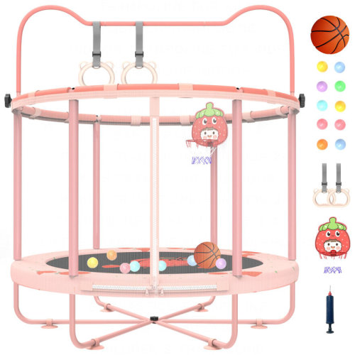 Gardenature 60 inch Kids Trampoline Indoor 5ft Toddler Mini Trampoline with Basketball Hoop Gymnastics Bar Rings Christmas Toys Birthday Gifts for Girls Boys | Wayfair