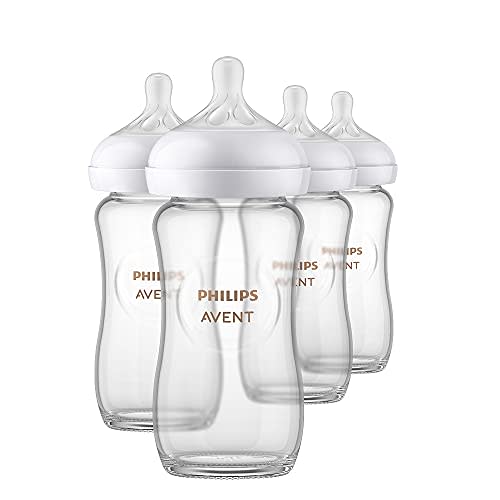 Philips AVENT Glass Natural Baby Bottle with Natural Response Nipple, Clear, 8oz, 4pk, SCY913/04