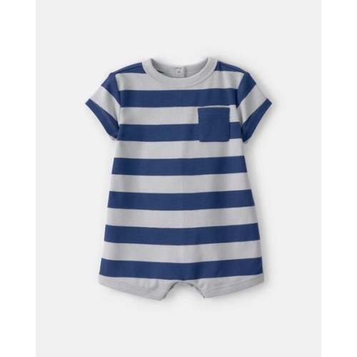 Baby Boy Stripe Short-Sleeve Romper - Blue/Grey | Carter's