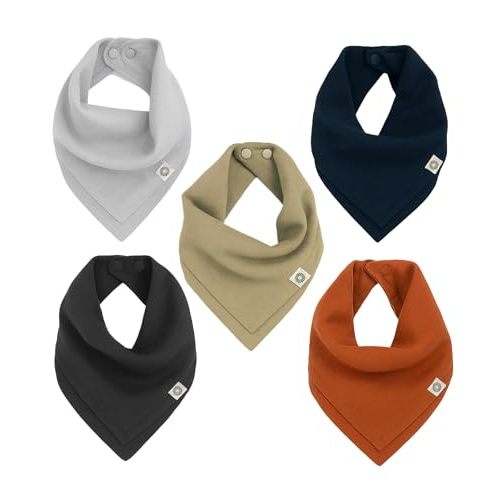 Kishu Baby Indi Organic Baby Bandana Bibs – Fairtrade 4-Way Reversible Drool Bibs for Boys & Girls – Unisex (Set of 5)